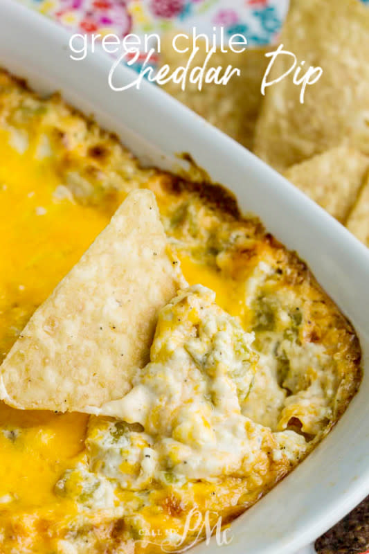 <p>Call Me PMC</p><p>Green chile cheddar dip with cream cheese, cheddar, green chiles and spices is simple to mix together in minutes. It’s then baked until hot, gooey, and bubbly. Serve this dip recipe with tortilla chips or pork rinds for a low-carb substitute.</p><p><strong>Get the recipe: <a href="https://www.callmepmc.com/green-chile-cheddar-dip/" rel="nofollow noopener" target="_blank" data-ylk="slk:Green Chile Cheddar Dip;elm:context_link;itc:0;sec:content-canvas" class="link rapid-noclick-resp">Green Chile Cheddar Dip</a></strong></p>