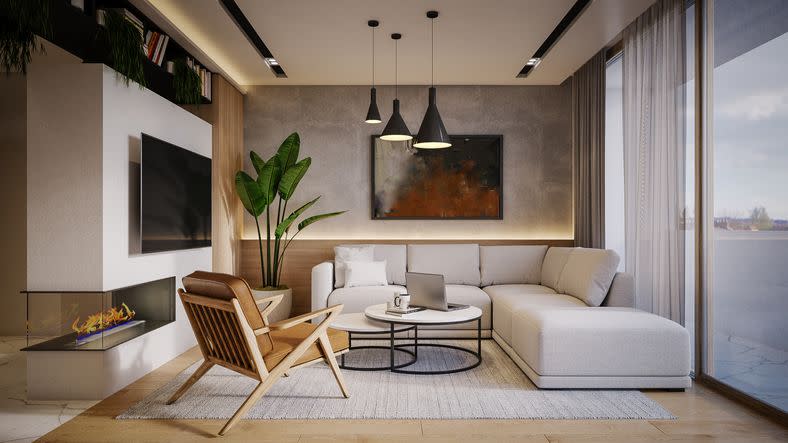 computer generated image of living room architectural visualization 3d rendering