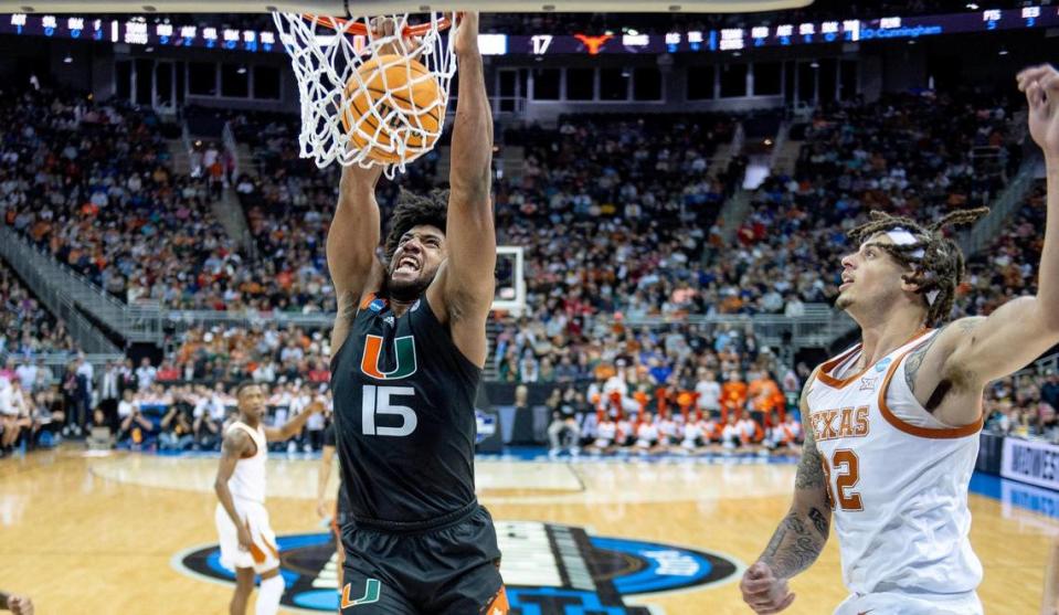 Miami forward Norchad Omier has averaged a double-double of points and rebounds in his three previous college seasons and is positioned to do so again this year.