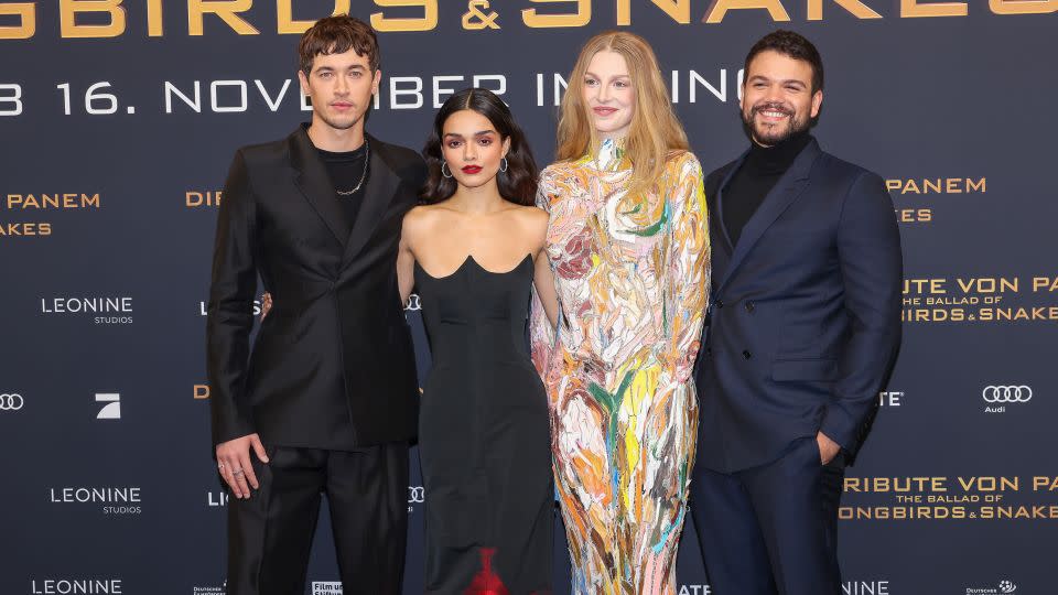 From left: Tom Blyth, Rachel Zegler, Hunter Schafer and Josh Andres Rivera attend the premiere of "The Hunger Games: The Ballad of Songbirds & Snakes" in Berlin. - Gerald Matzka/Getty Images