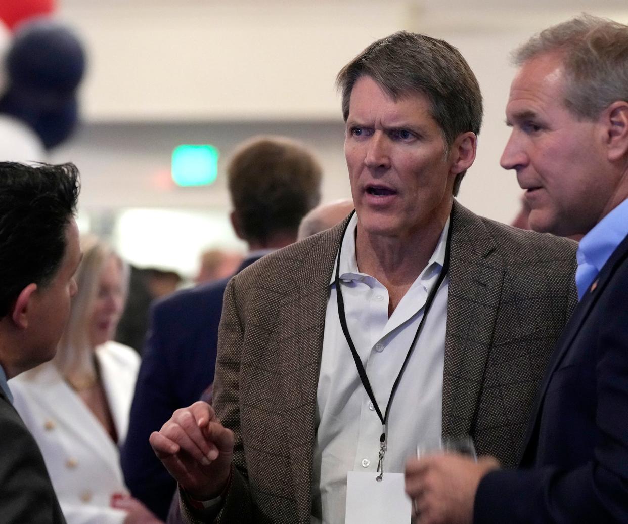 Eric Hovde talks with supporters during Republican gubernatorial candidate Tim Michels' election night party at the Italian Community Center in Milwaukee November 8, 2022. Hovde is expected to be a candidate for the U.S. Senate in 2024.