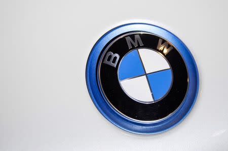 A BMW emblem is pictured at the 2015 New York International Auto Show in New York City, in this April 2, 2015 file photo. REUTERS/Eric Thayer/Files