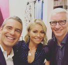 <p>“Judging by how I’m starting it, today’s gonna be a good one!” exclaimed Bravo’s main man, who could’t contain his excitement to be hanging with best buds Kelly Ripa and Anderson Cooper. (Photo:<a rel="nofollow noopener" href="https://www.instagram.com/p/BXA0A5ljjg2/?taken-by=bravoandy" target="_blank" data-ylk="slk:Andy Cohen via Instagram;elm:context_link;itc:0;sec:content-canvas" class="link "> Andy Cohen via Instagram</a>) </p>