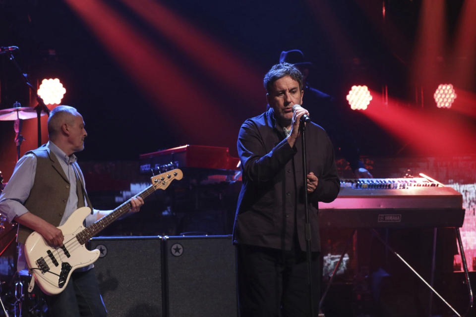 Horace, left, and Terry Hall, from The Specials perform during the filming for the Graham Norton Show at BBC Studioworks 6 Television Centre, Wood Lane, London on Sept. 25, 2019. Hall, the lead singer of The Specials, died at the age of 63 following a brief illness, the band announced late Monday, Dec. 19, 2022. (Isabel Infantes/PA via AP)