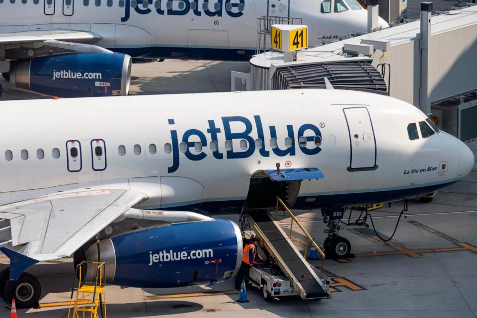 PHOTO: A JetBlue Airbus A320 series passenger aircraft is seen on the tarmac of LaGuardia Airport, May 11, 2023, in New York. (Nicolas Economou/NurPhoto via Getty Images)