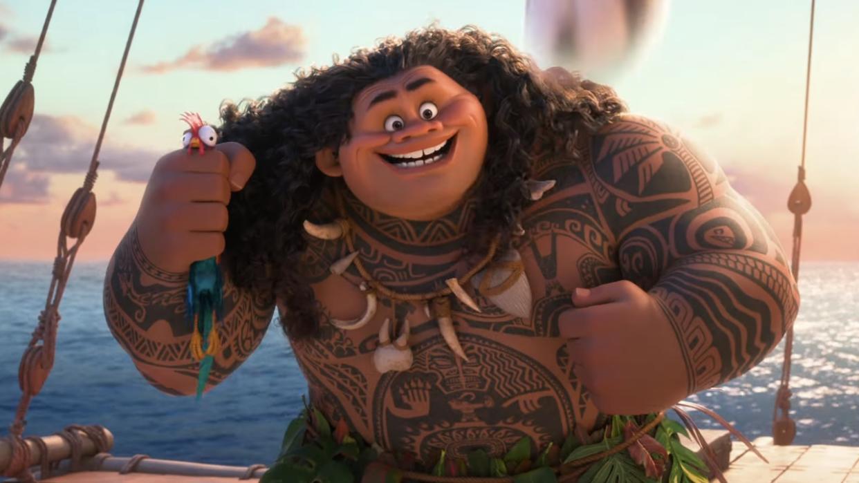  Maui smiling on Moana's boat. 