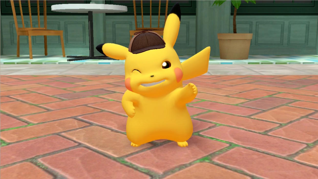  Detective Pikachu smiling and giving a thumbs up. 