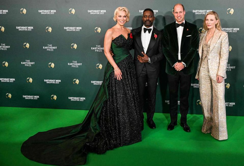 PHOTO: Britain's Prince William, Prince of Wales poses with Cate Blanchett, Hannah Waddingham and Sterling K. Brown as they arrive to attend the 2023 Earthshot Prize in Singapore on Nov. 7, 2023. (Mohd Rasfan/AFP via Getty Images)