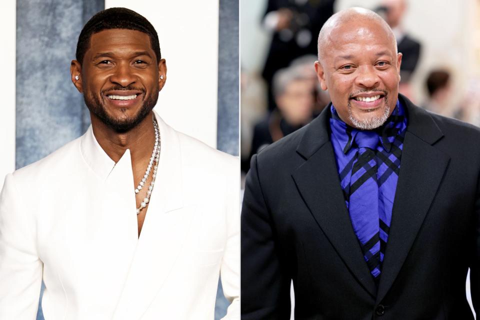 <p>Daniele Venturelli/Getty; John Shearer/WireImage</p> Usher in March 2023; Dr. Dre in May 2023