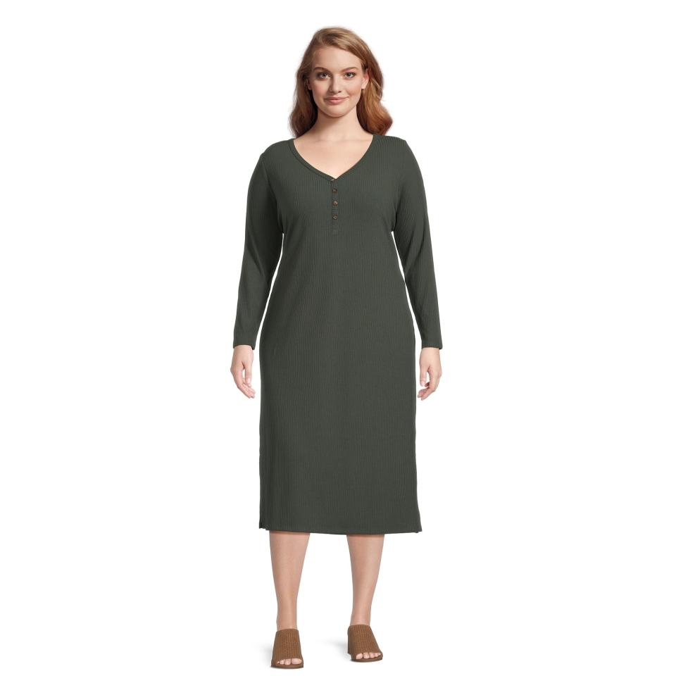 green henley dress on model