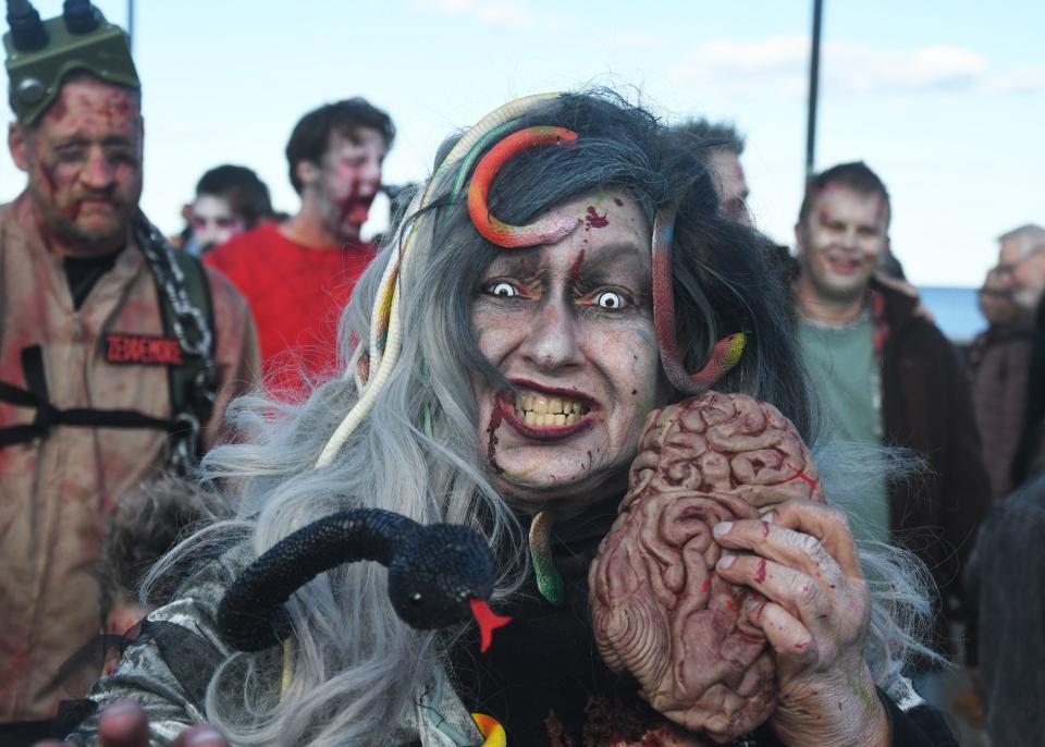 A participant is shown at the 2022 Asbury Park Zombie Walk.