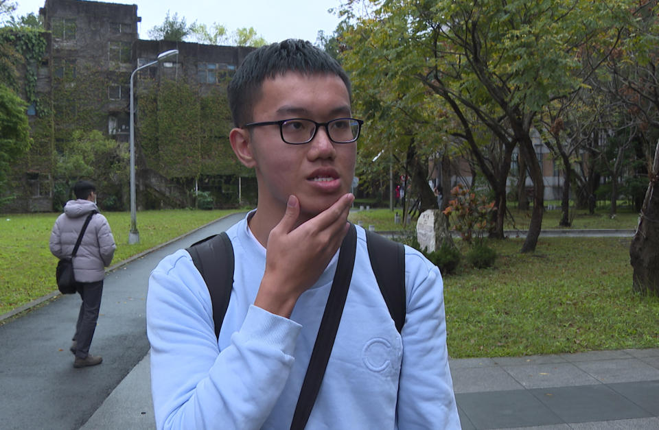 Fang Kai-hao, a 22-year-old studying biomechanical engineering at the National Taiwan University, speaks to the Associated Press on Jan. 3, 2024. Fang said he favors Ko Wen-je, an outspoken surgeon-turned-politician who previously served as the mayor of Taipei, for being more straightforward than the other candidates ahead of the election. (AP Photo/Johnson Lai)