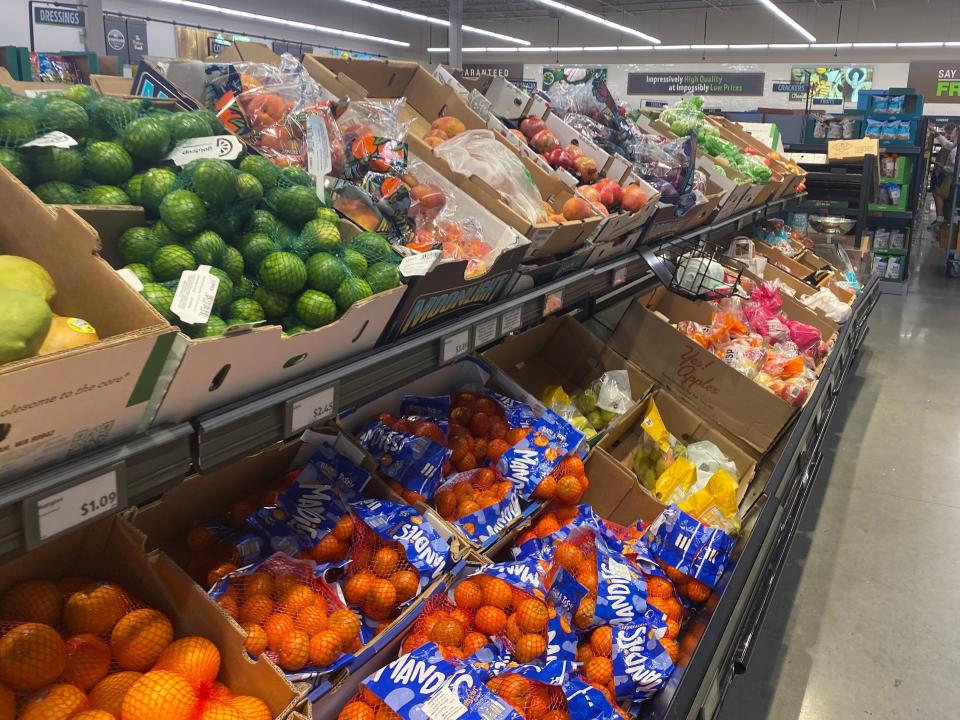 Boxes of produce at Aldi