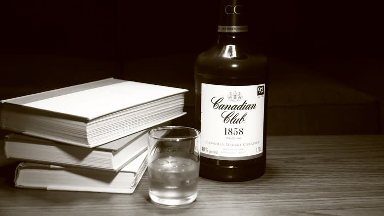 Canadian Club Rye with books 