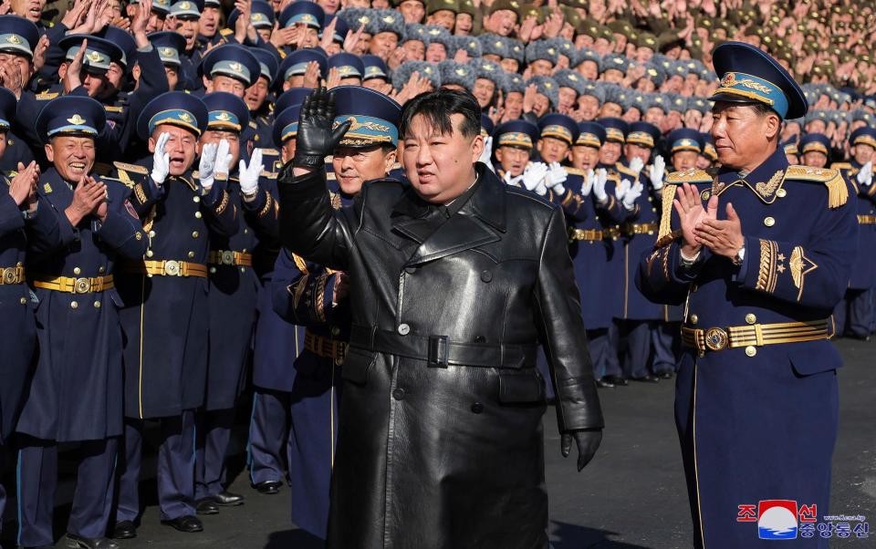 Kim Jong Un visited an air force base to meet service personnel to commemorate what the country calls the Day of Airmen