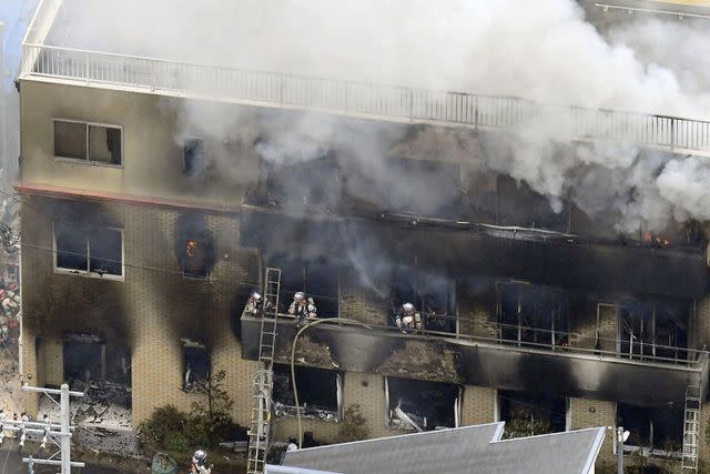<p>Kyodo News via AP</p> Shinji Aoba set Kyoto Animation's No. 1 studio in Kyoto on fire in July 2019