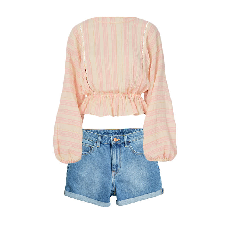 <a rel="nofollow noopener" href="http://www.anrdoezrs.net/links/3550561/type/dlg/https://www.intermixonline.com/product/loveshackfancy+nellie+lurex+striped+top.do?sortby=ourPicks&from=fn&" target="_blank" data-ylk="slk:Nellie Lurex Striped Top, LoveShackFancy, $235;elm:context_link;itc:0;sec:content-canvas" class="link ">Nellie Lurex Striped Top, LoveShackFancy, $235</a><a rel="nofollow noopener" href="http://rstyle.me/n/cptuffjduw" target="_blank" data-ylk="slk:Denim Shorts, H&M, $10;elm:context_link;itc:0;sec:content-canvas" class="link ">Denim Shorts, H&M, $10</a><p> <strong>Related Articles</strong> <ul> <li><a rel="nofollow noopener" href="http://thezoereport.com/fashion/style-tips/box-of-style-ways-to-wear-cape-trend/?utm_source=yahoo&utm_medium=syndication" target="_blank" data-ylk="slk:The Key Styling Piece Your Wardrobe Needs;elm:context_link;itc:0;sec:content-canvas" class="link ">The Key Styling Piece Your Wardrobe Needs</a></li><li><a rel="nofollow noopener" href="http://thezoereport.com/living/wellness/trader-joes-avocado-citrus-greek-yogurt/?utm_source=yahoo&utm_medium=syndication" target="_blank" data-ylk="slk:Your New Trader Joe's Avocado Obsession Costs Less Than $1;elm:context_link;itc:0;sec:content-canvas" class="link ">Your New Trader Joe's Avocado Obsession Costs Less Than $1</a></li><li><a rel="nofollow noopener" href="http://thezoereport.com/living/travel/best-montreal-restaurants-vemba/?utm_source=yahoo&utm_medium=syndication" target="_blank" data-ylk="slk:The Surprising City That Is Full Of Instagram Opportunities;elm:context_link;itc:0;sec:content-canvas" class="link ">The Surprising City That Is Full Of Instagram Opportunities</a></li> </ul> </p>