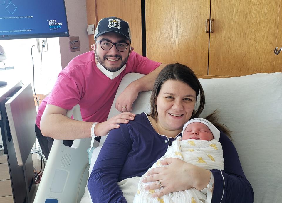 Matt and Chelsea Corrado of Tinton Falls with their son Oliver, who was born on leap day at Jersey Shore University Medical Center.
