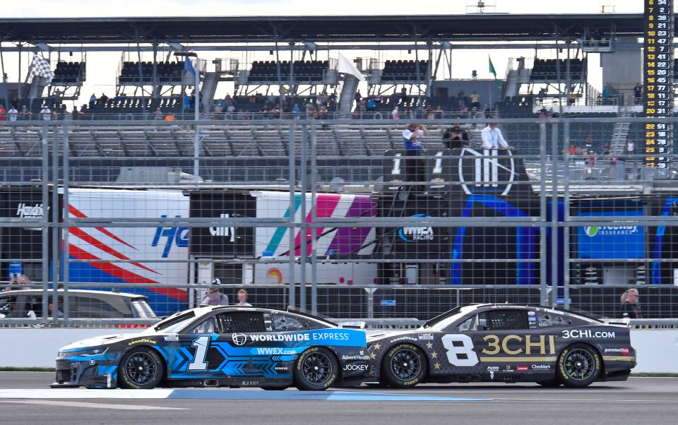 Ross Chastain took the lead in his No. 1 Toyota, but it was short-lived.