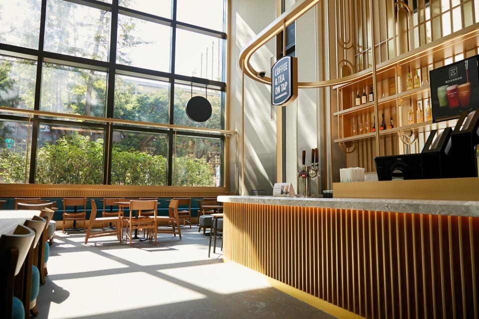 <p>The interior design of the  first in-hotel Starbucks is pictured. (Courtesy of Starbucks)</p>
