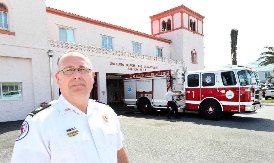 Daytona Beach's Fire Station No. 1, located in a 98-year-old building on the Halifax River, is a beloved structure, but it has become too small and outmoded for the Daytona Beach Fire Department's needs. The city is planning to build a new Station No. 1 on Ridgewood Avenue south of City Hall. Fire Chief Dru Driscoll is pictured in front of Station No. 1, which is located on the corner of Beach Street and Orange Avenue.