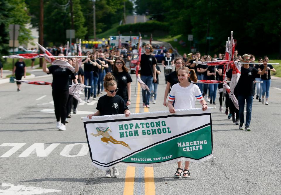 The Hopatcong High School Marching Chiefs during The Hopatcong Memorial Day Parade Saturday, May 26, 2018.