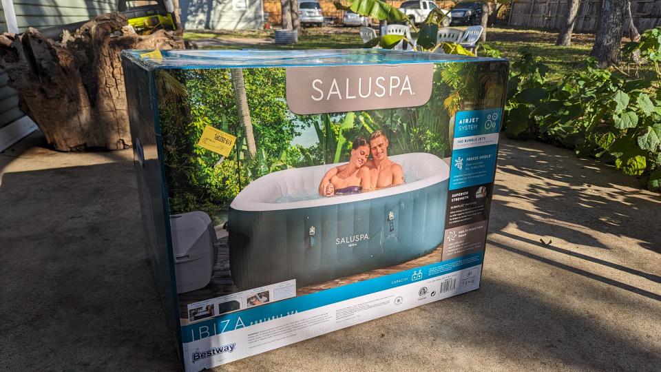 Box containing the Bestway SaluSpa Ibiza AirJet Inflatable Hot Tub Spa