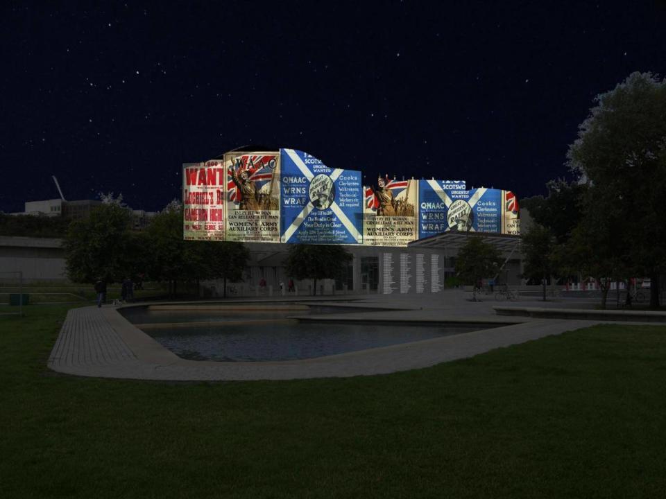 A computer-generated preview of the projections on the Scottish Parliament (Scottish Parliament/PA)