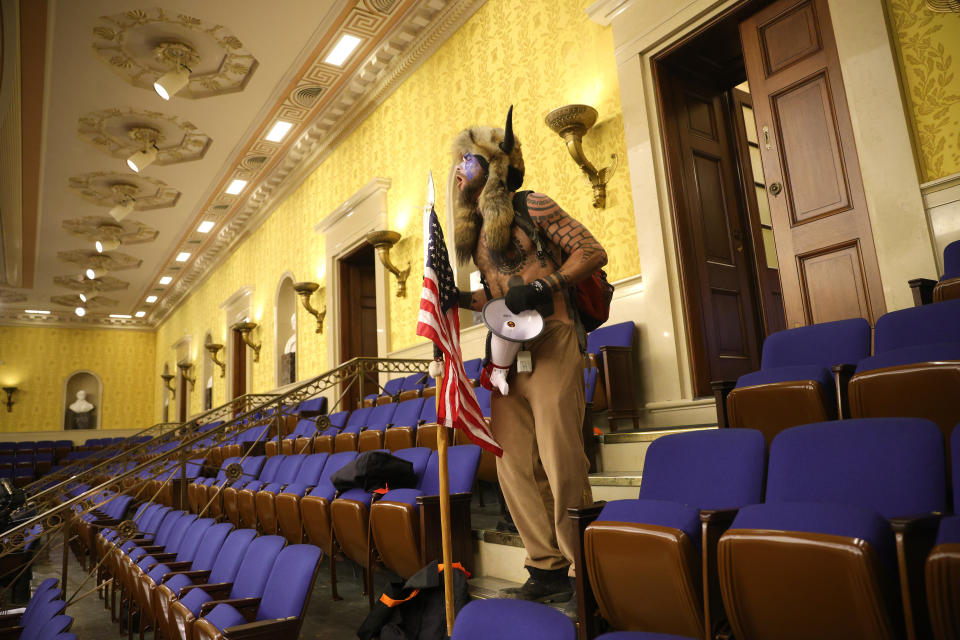 A protester inside the Senate chamber 