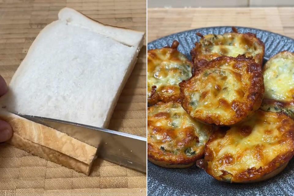 <p>Foodâ€‚Madeâ€‚Simple/Tiktok</p> Sandwich crust before and after