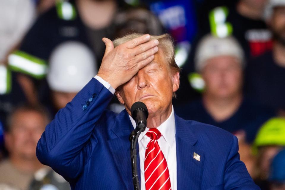 Former president and current Republican presidential nominee Donald Trump speaks at a campaign rally in Johnstown, Pennsylvania, where he couldn’t help but lay into Kamala Harris (EPA)