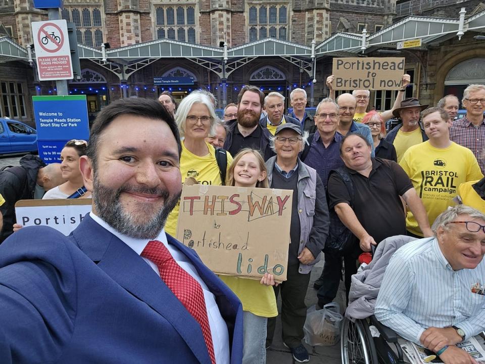 North Somerset MP Sadik Al-Hassan attends Portishead Railway Rally at Bristol Temple Meads station (Sadik Al-Hassan MP)