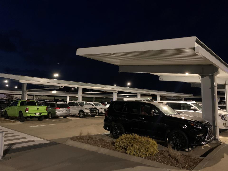 Evansville Regional Airport in Indiana has solar-paneled covered parking as shown Monday March 4, 2024.