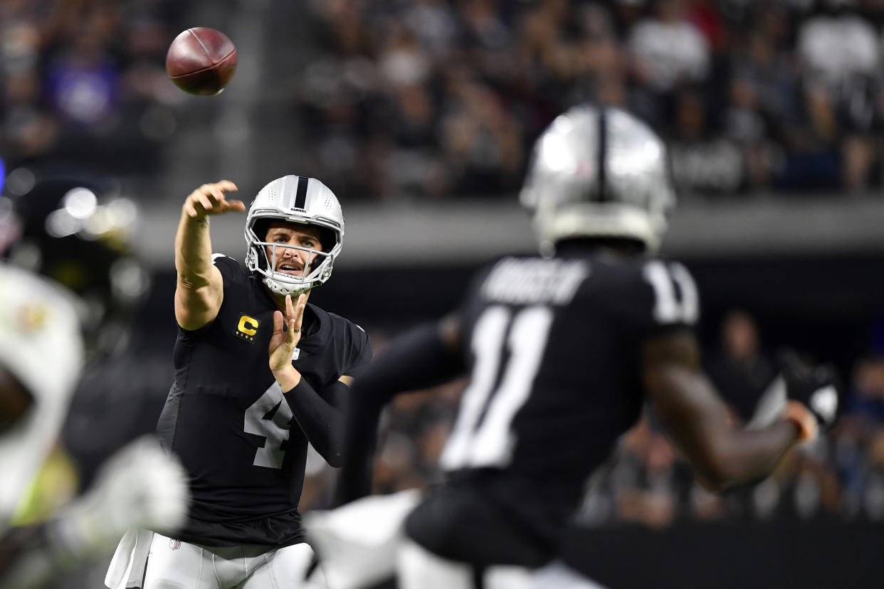 Derek Carr made some huge throws in the Raiders' Week 1 game against the Ravens. (Photo by Chris Unger/Getty Images)