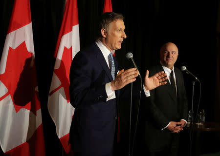 Conservative Party of Canada's leadership candidates Kevin O'Leary and Maxime Bernier attend a news conference in Toronto, Canada April 26, 2017. REUTERS/Fred Thornhill