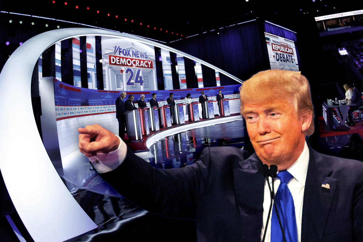 Donald Trump | Republican Presidential primary debate at the Fiserv Forum in Milwaukee, Wisconsin, on August 23, 2023. Photo illustration by Salon/Getty Images