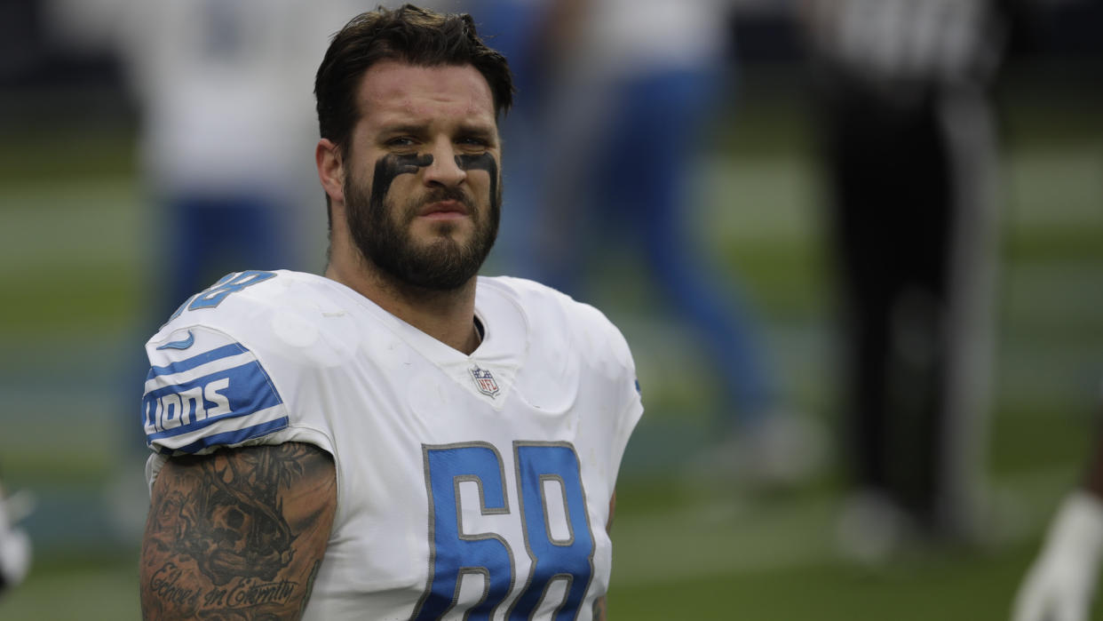 Mandatory Credit: Photo by Ben Margot/AP/Shutterstock (11648915ba)Detroit Lions offensive tackle Taylor Decker watches during warm ups before an NFL football game against the Tennessee Titans, in Nashville, N.