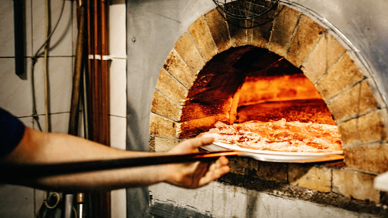 pizza in an Italian brick oven