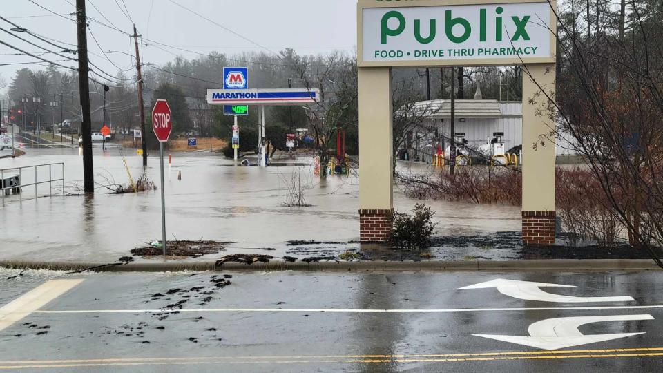 The entrance to PubliX on Greenville Highway is flooded on Jan. 9.