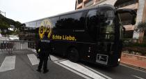<p>Le bus des joueurs du Borussia Dortmund est bien arrivé au Stade Louis II, sans encombre. (AFP)</p>