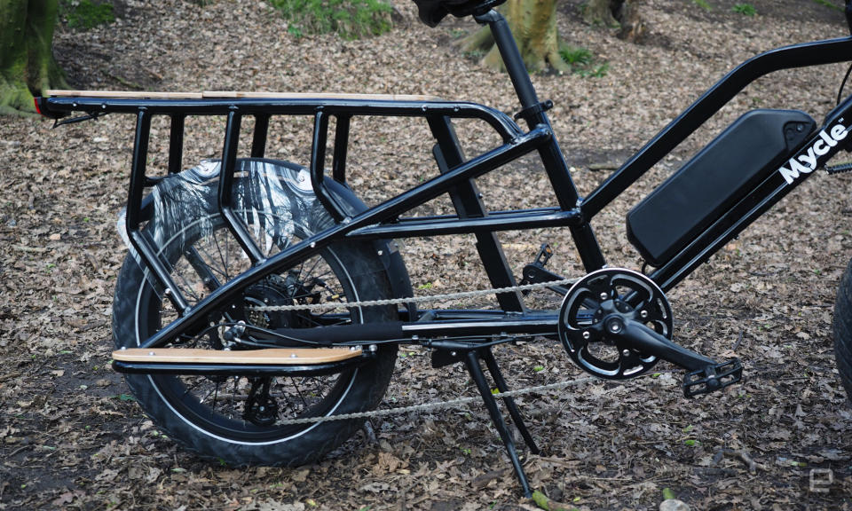 Image of the Mycle Cargo bike in a wood.