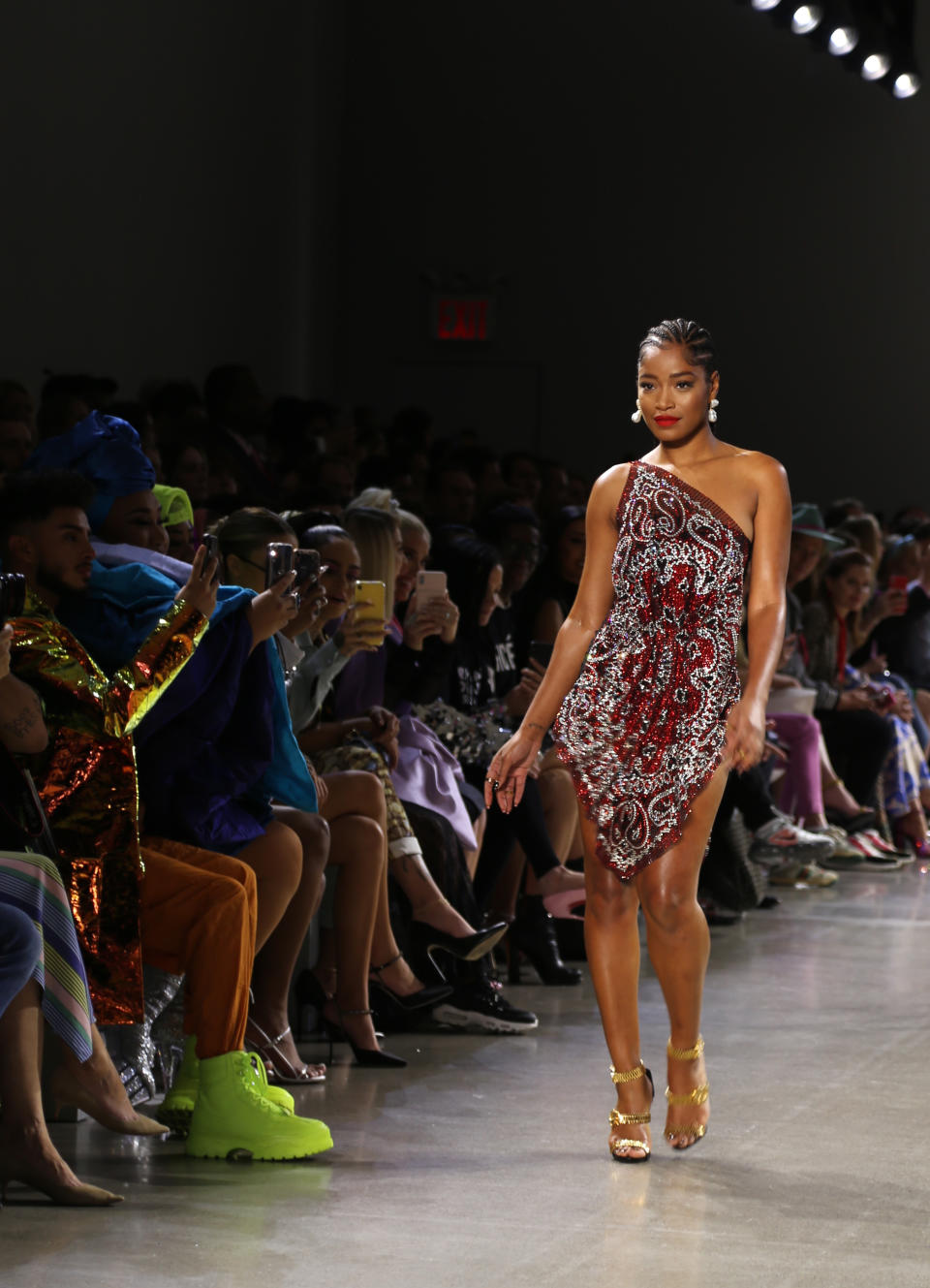 Actress Keke Palmer wears fashion from the Christian Cowan collection during Fashion Week in New York on Tuesday, Sept. 10, 2019. (AP Photo/Ragan Clark)