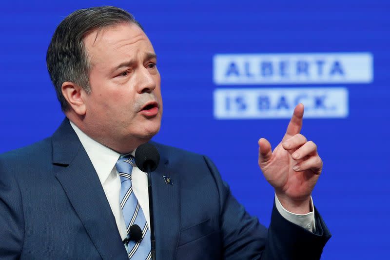 FILE PHOTO: Alberta Premier Kenney addresses delegates at the annual UCP convention in Calgary