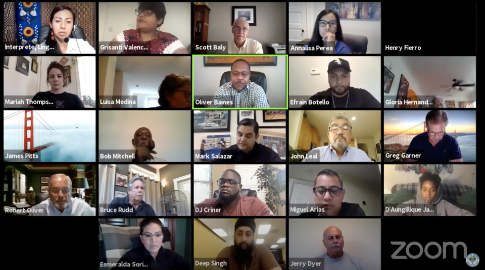 Screenshot of the virtual Fresno Police Reform Commission meeting in Fresno, California, in August 2020.