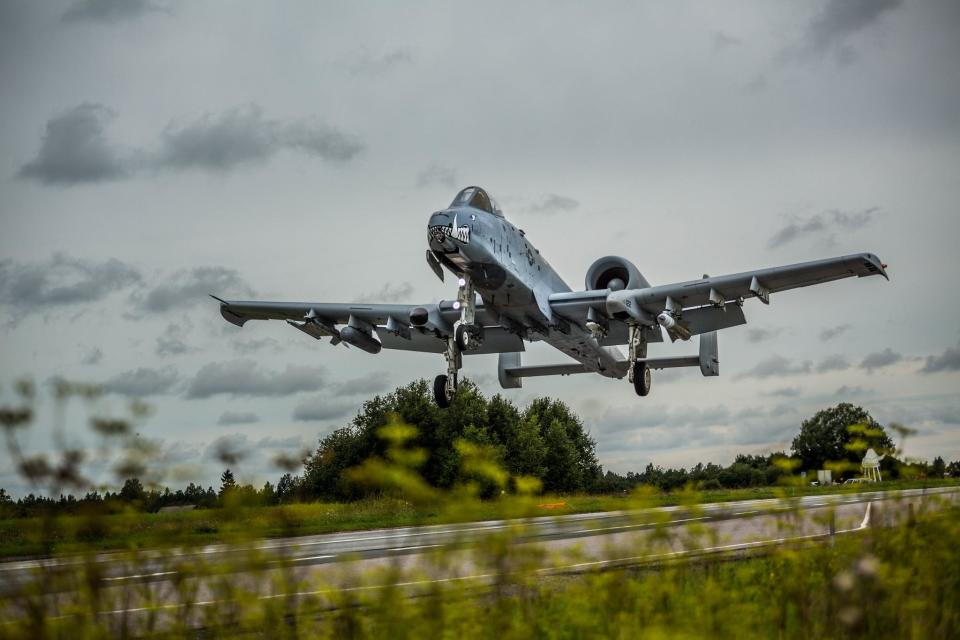 US A-10 aircraft landing on a highway in Estonia during exercise.