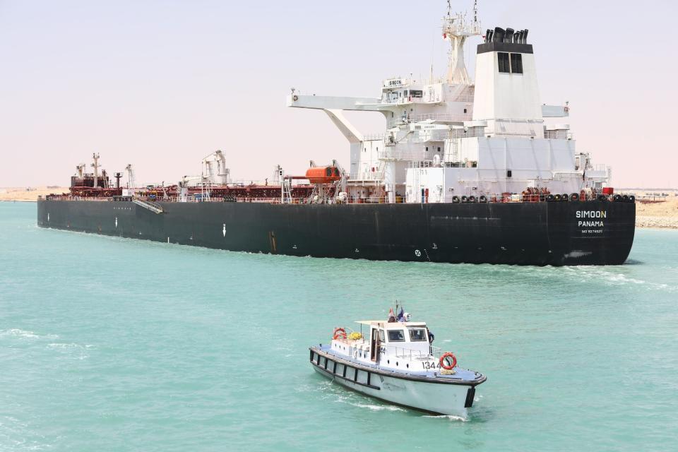 A ship sails on Suez Canal in Suez Province, Egypt, on June 21, 2023. Egypt's Suez Canal posted a record-high annual revenue of 9.4 billion U.S. dollars in the fiscal year 2022-2023, up from 7 billion U.S. dollars a year earlier, the Suez Canal Authority's SCA chairman Osama Rabie said on Wednesday. (Photo by Ahmed Gomaa/Xinhua via Getty Images)