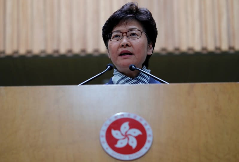 Hong Kong's Chief Executive Carrie Lam addresses a news conference in Hong Kong