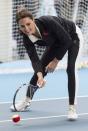 <p>The Duchess visited the Lawn Tennis Association, of which she is a patron, at the National Tennis Centre. She spent the day playing tennis with kids and showing off her skills. </p>