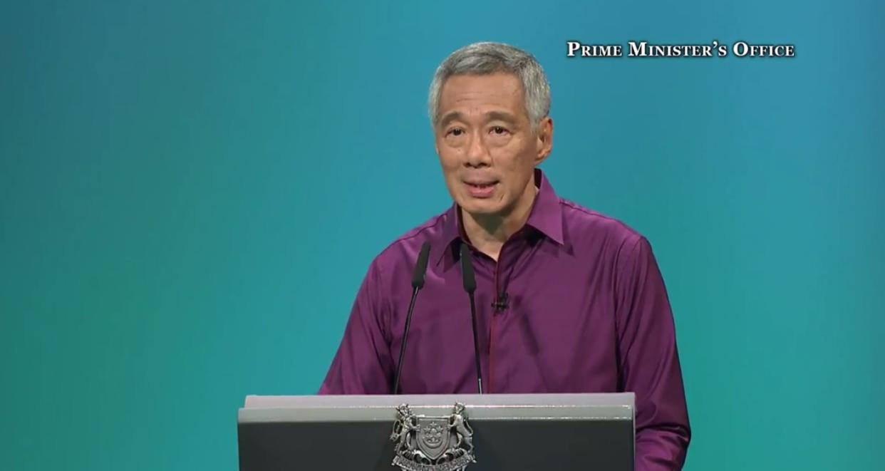 Prime Minister Lee Hsien Loong delivers the 2017 National Day Rally. Screenshot from YouTube.