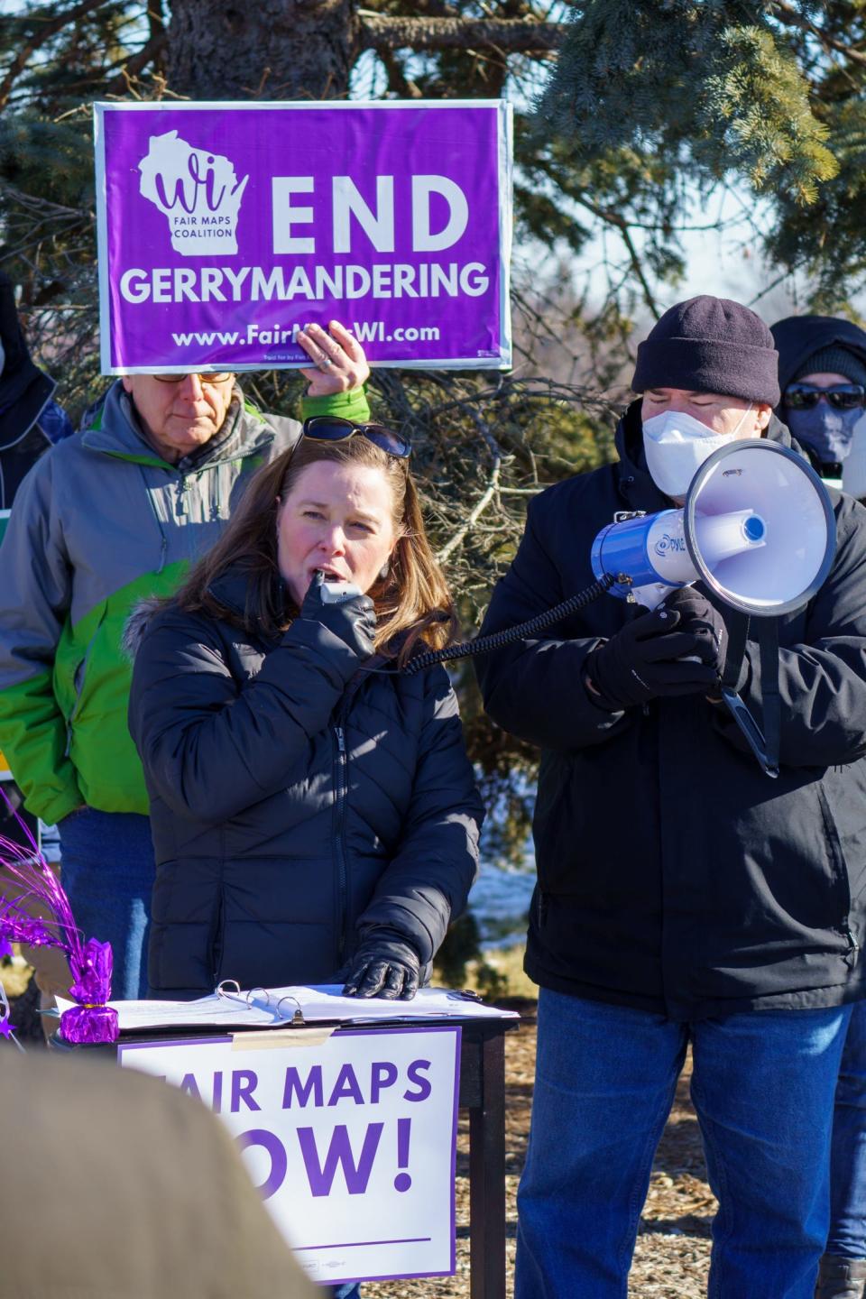 State Rep. Sara Rodriguez, D-Brookfield, was the featured guest speaker at a rally to end gerrymandering. The rally was held at Menomonee Falls Village Hall on Friday, Jan. 21.